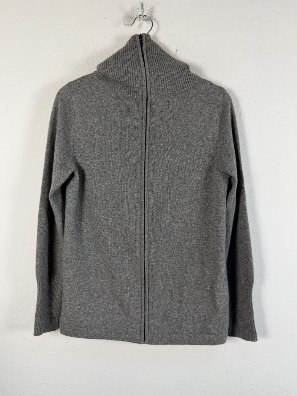 Arlotta 100% Cashmere Full Zip Cardigan Sweater Gray Mock Neck Knit Luxe Medium